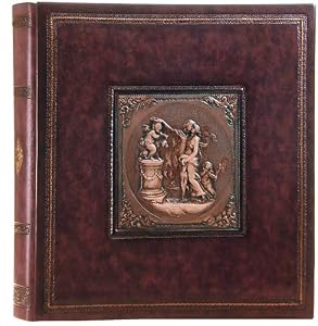 Pompeian Lovers Italian Leather Photo Album / Wedding Album / Scrapbook, Embossed Lovers Art, Gift Boxed, 14x14"