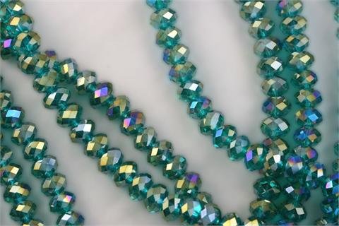 Chinese Crystal Glass Beads Faceted Rondelle 8mm Dark Green Quartz AB [18 inch strand] (3630)