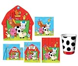 Creative Converting Party Essentials Kit, Barnyard Bash Plates, Napkins, Cups, Invitations, Thank Yous and Loot Bags