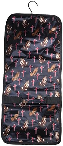 Cosmetic Makeup Hanging Travel Case Praying Hands Cross Trim Rollup Hair Product Airplane Carry on Zipper Pocket