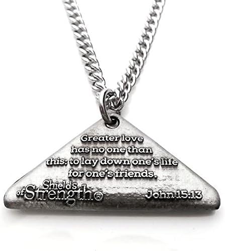 Shields of Strength Mens Folded Flag Antique Finish Necklace-John 15:13