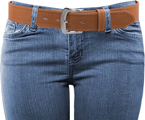EURO Womens Thick Wide Stitched Leather Belt - MAP019A - Tan M