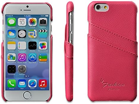 Leater iPhone 6 Plus case Genuine Leather iPhone 6/6s Plus case with Slots for ID/bank cards - Perfect Slim Fit Luxury Cases cover[Rose red]