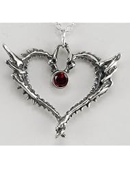 Sterling Silver Dragon heart w/ Faceted Garnet Made in America