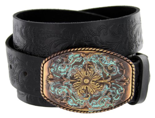 Men's Western Tooled Full Grain Leather Jean Belt Black Brown 1.5