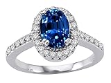 1.70 cts Lab Created Sapphire and Genuine Diamond Ring - 14kt White or Yellow Gold