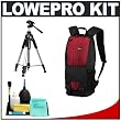 Lowepro Fastpack 100 Backpack Digital SLR Camera Case (Red) + Tripod + Accessory Kit for Canon Rebel T3, T3i, T1i, T2i, EOS 60D, 5D, 7D, Nikon D3000, D3100, D5000, D5100, D7000, D300s, Olympus Evolt E-5, E-30, E-620 & Sony Alpha A560, A580, A33, A35, A55