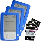 Blue Color (3 Packs) Amazon Kindle 2 E-Book Reader Silicone Rubber Skin Case + 3 Packs Kindle2 Anti Scratch LCD Screen Protector