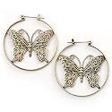 Bronze Tone Butterfly Hoop Earrings