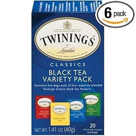 Twinings Variety Pack of Four Flavors, Tea Bags, 20-Count Boxes (Pack of 6)