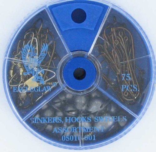 Eagle Claw Tackle Hook,Swivel & Sinker Assortment 75pcs #05010-001