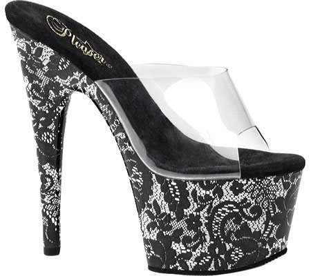 Women's 7 Inch Stiletto Heel Lace Print Platform Slide