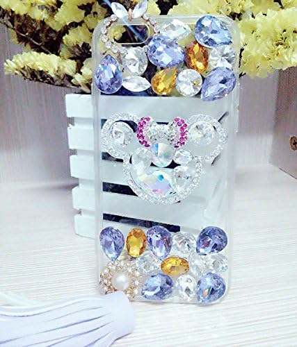 iPhone 6 Case -SpicyQ® Luxury 3D Handmade Lovely Mickey Mouse Ear and Bow-tie Design Shiny Bling Sparkle Glitter Diamond Rhinestone Soft Clear TPU Cover Cute Pendent Case for iPhone 6s (Purple)