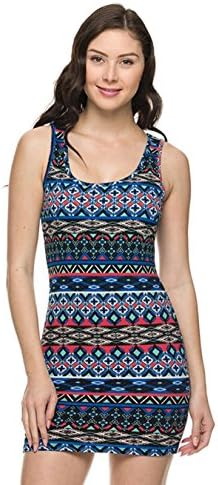 Fashion Island Women's Tribal Sleeveless Printed Fitted Bobycon Dress Spandex (L)