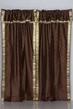 Pair Brown sari curtains with attached beaded valance