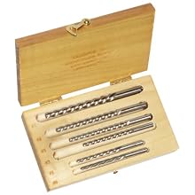Alvord Polk 155-S-09 High-Speed Steel Taper Pin Reamer Set, Left Hand Helical Flute, Uncoated Finish, 5-Piece, #0 - #5 Taper Pin Sizes in Wood Case