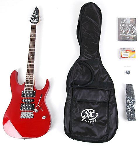 SX IB4K MRD Electric Guitar Package Red w/ Amp, Carry Bag and Instructional DVD