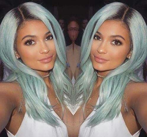 kylie Jenner Heat Resistant Fiber Hair mermaid ombre black to blue body wave Synthetic lace front wig for women