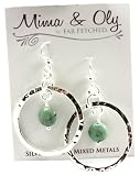 Mima & Oly by Far Fetched Hammered Round Hoop Fashion Earrings with Blue Turquoise Stone Accent