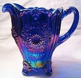 Cobalt Blue Carnival Glass Footed Dahlia Lemonade Pitcher