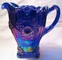 Cobalt Blue Carnival Glass Footed Dahlia Lemonade Pitcher