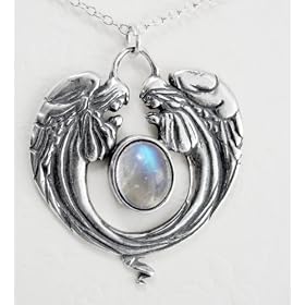 Whispering Angels Pendant in Sterling Silver set with Genuine Gemstone