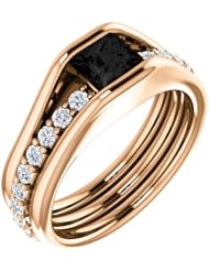 10K Rose Gold Princess Cut Black and White Diamond Ring -- LIFETIME WARRANTY