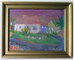 Homes By the River, Original Landscape Oil Painting on Canvas Board By Carmel Artist Janet Ament De La Roche