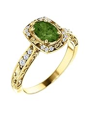 18K Yellow Gold 7.00x5.00mm Oval Cut Green Tourmaline and Diamond Ring -- LIFETIME WARRANTY
