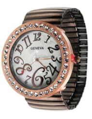 Rhinestone Studded Copper Fashion Crystal Stretch Band Watches