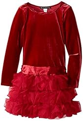 Girls Charmeuse/Polyester/Spandex/Velvet Tiered Dropped   Waistline Long Sleeves  Dress With a Sash 