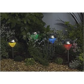 Solar Powered Stainless Steel Dual Function Multiple Color LED Garden Lights - Pack Of 8