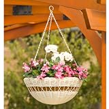 DMC Products 17-Inch Resin Wicker Hanging Basket with Chain Hanger, Antique Brown