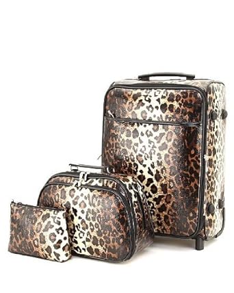 Black Leopard Animal Print Luggage Train Case & Hipster Purse