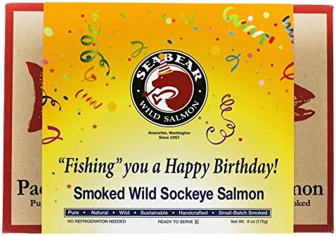 SeaBear Smoked Wild Sockeye Salmon, Fishing You a Happy Birthday, 6 Ounce