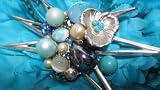 NEW Large Blue Peony with Vintage Jewelry Hair Clip and Pin Back Brooch, Limited.