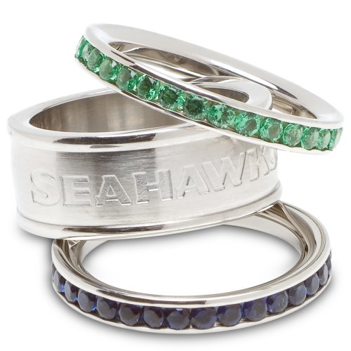 Seattle Seahawks Logo Crystal Stacked Ring Set (Size 8)