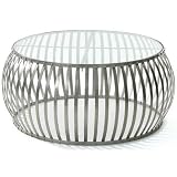 Ladder Coffee Table with Polished Nickel Drum Base with Circular Glass Surface.