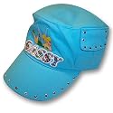Disney Fairies Sassy Aqua Blue Cadet Cap Hat with Side Pocket and Studs