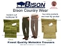 BISON MOLESKIN COUNTRY TROUSERS 34" WAIST 31" LEG LOVAT