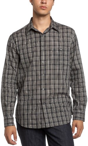 Perry Ellis Men’s Fine Twill Plaid Shirt,Riparian