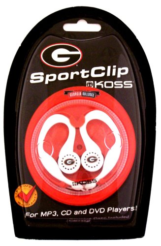 Koss 00330B University of Georgia SportClip Earphones with Wind Up Storage Case for MP3, CD, DVD Players (White Case)