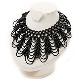 Luxurious Black Beaded Bib Style Choker Necklace Adult