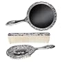 3 pc Silver Chrome Girls Vanity Set Comb Brush Mirror.