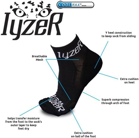 Iyzer Coolmax Cushioned Sports Socks for Cool dry Feet - Men's (Medium)