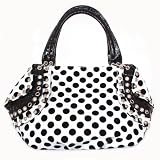 Black Leather Handbag - Black & White Polka Dot Satchel, Hobo or Shoulder Bag