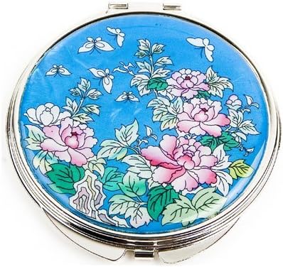 Silver J Hand mirror, handmade mother of pearl oriental gift, turquoise peony.