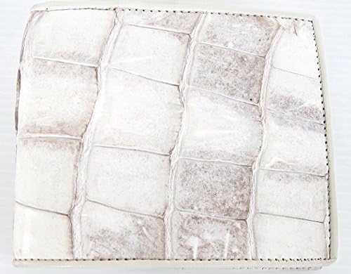100% BELLY GENUINE CROCODILE LEATHER MEN'S BIFOLD WALLET SHINY IVORY & SOFT NEW