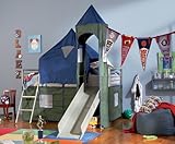 Boys Blue and Green Twin Tent Bunk Bed with Slide