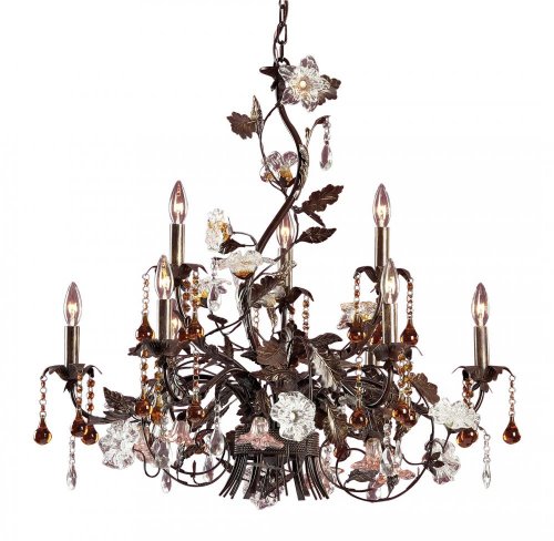 ELK Lighting 85003 9 Light Cristallo Fiore Chandelier, Deep Rust
